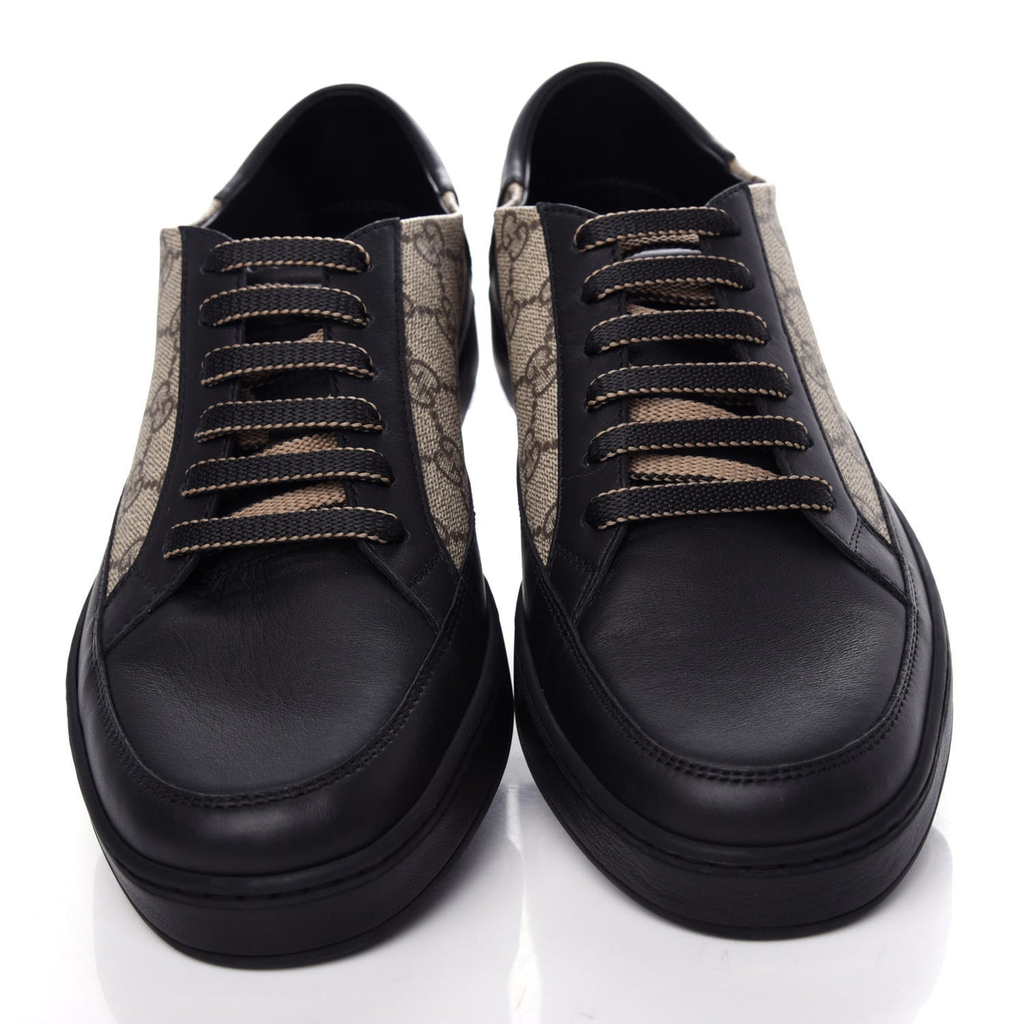 GG Supreme Monogram Mens Low Top Sneakers 9.5 Black Beige Ebony