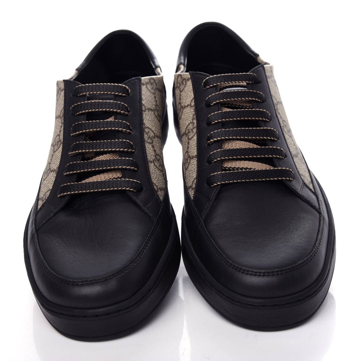 Gucci GG Supreme Monogram Mens Low Top Sneakers 9.5 Black Beige Ebony 5 of 11