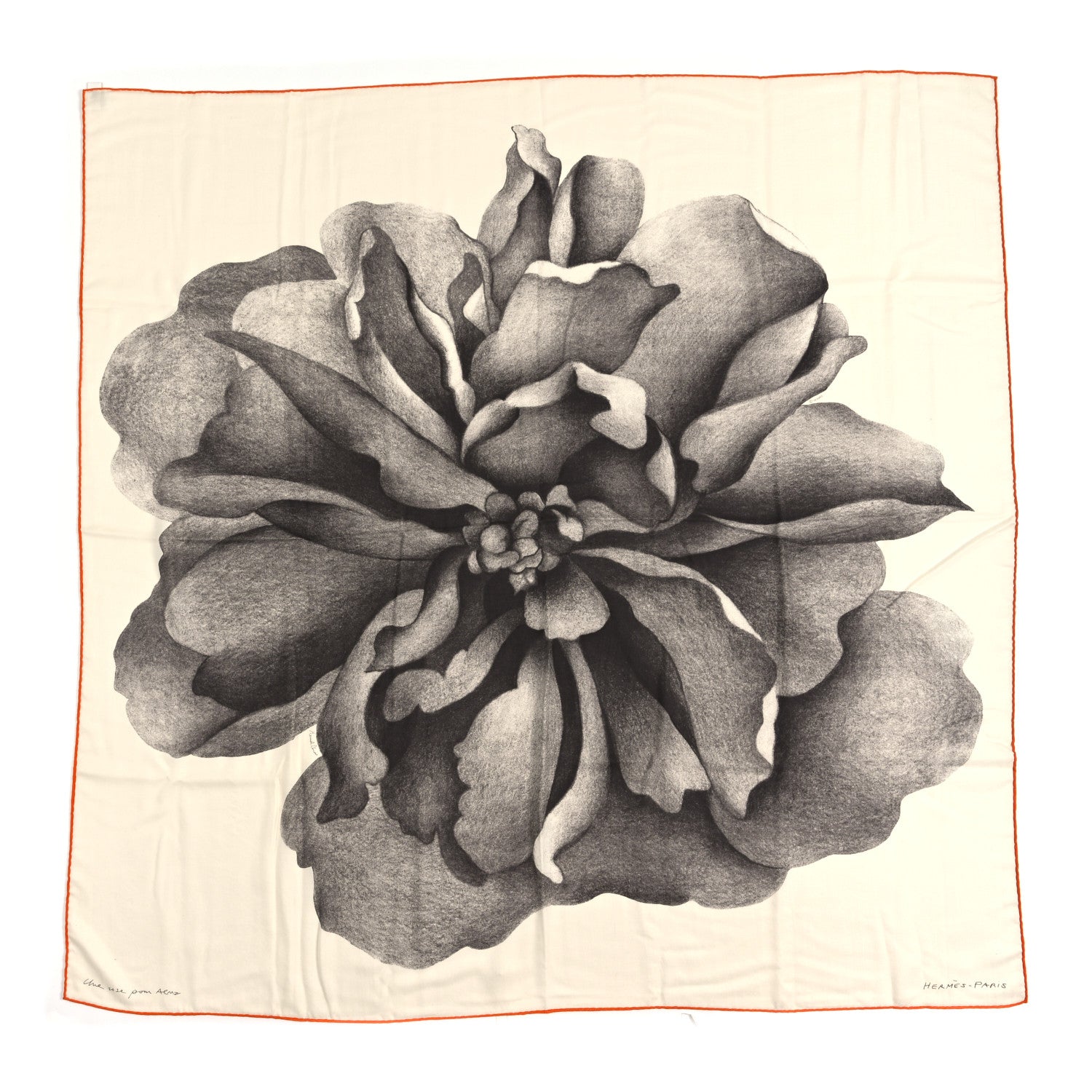 Hermes Cashmere Silk Une Rose Pour Alma Shawl 140 White Sepia Orange 1 of 3