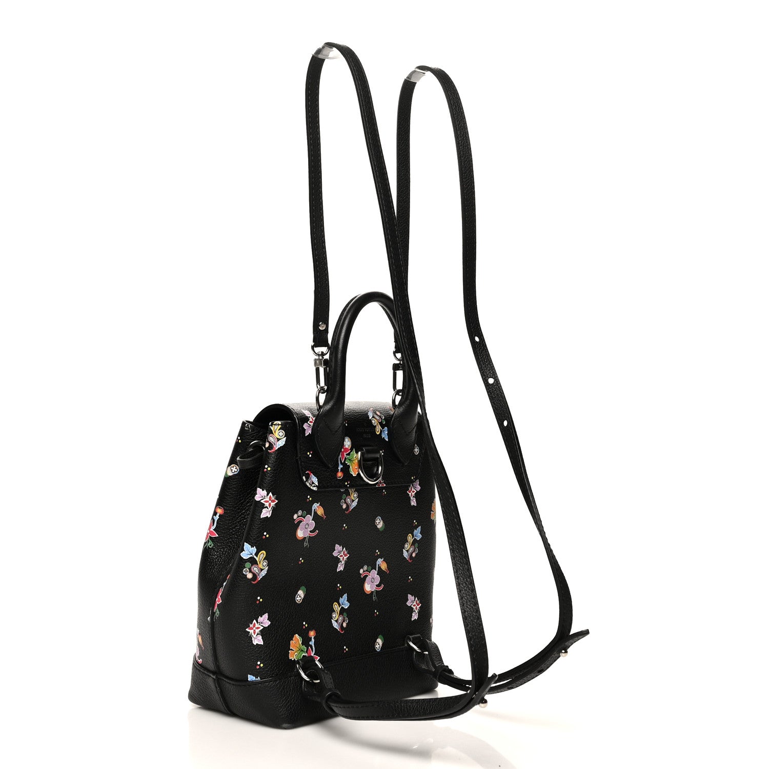 Louis Vuitton Calfskin Flower Lockme Mini Backpack Black Multicolor 3 of 6