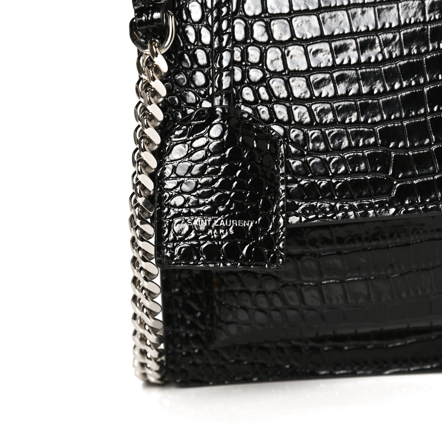 Calfskin Crocodile Embossed Medium Monogram Sunset Black