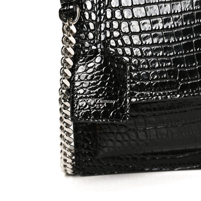 Saint Laurent Calfskin Crocodile Embossed Medium Monogram Sunset Black 8 of 12
