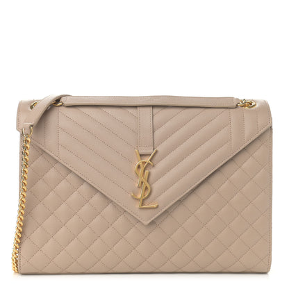 Saint Laurent Grain De Poudre Mixed Matelasse Large Triquilt Monogram Satchel Dark Beige 1 of 10