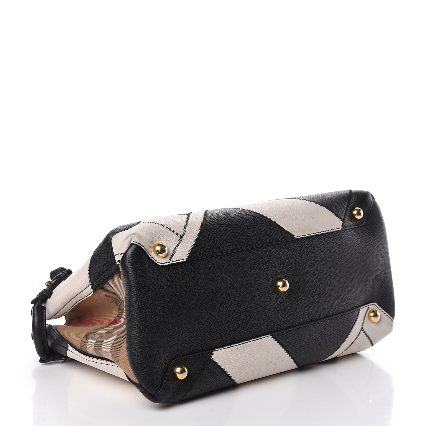 Grainy Calfskin Patchwork Medium Banner Tote Black White