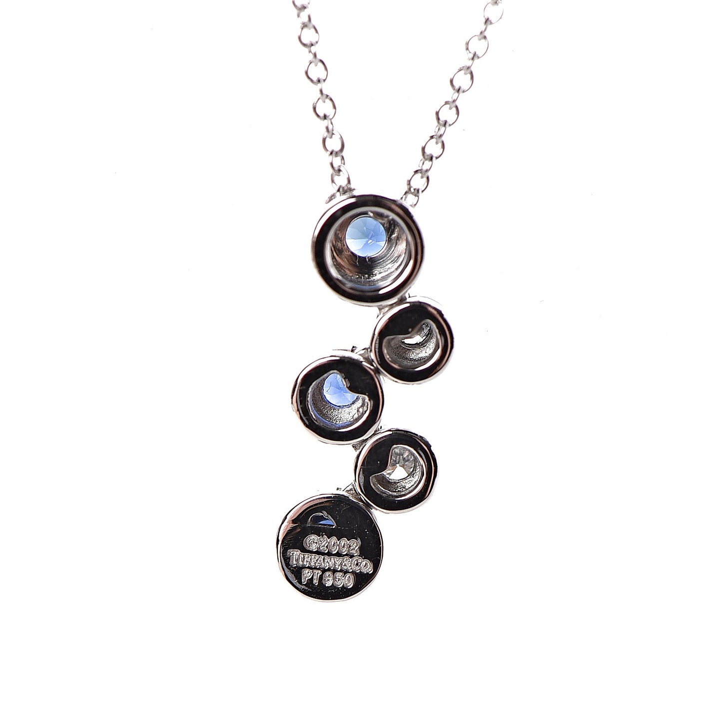 Platinum Diamond Blue Sapphire Bubble Pendant Necklace