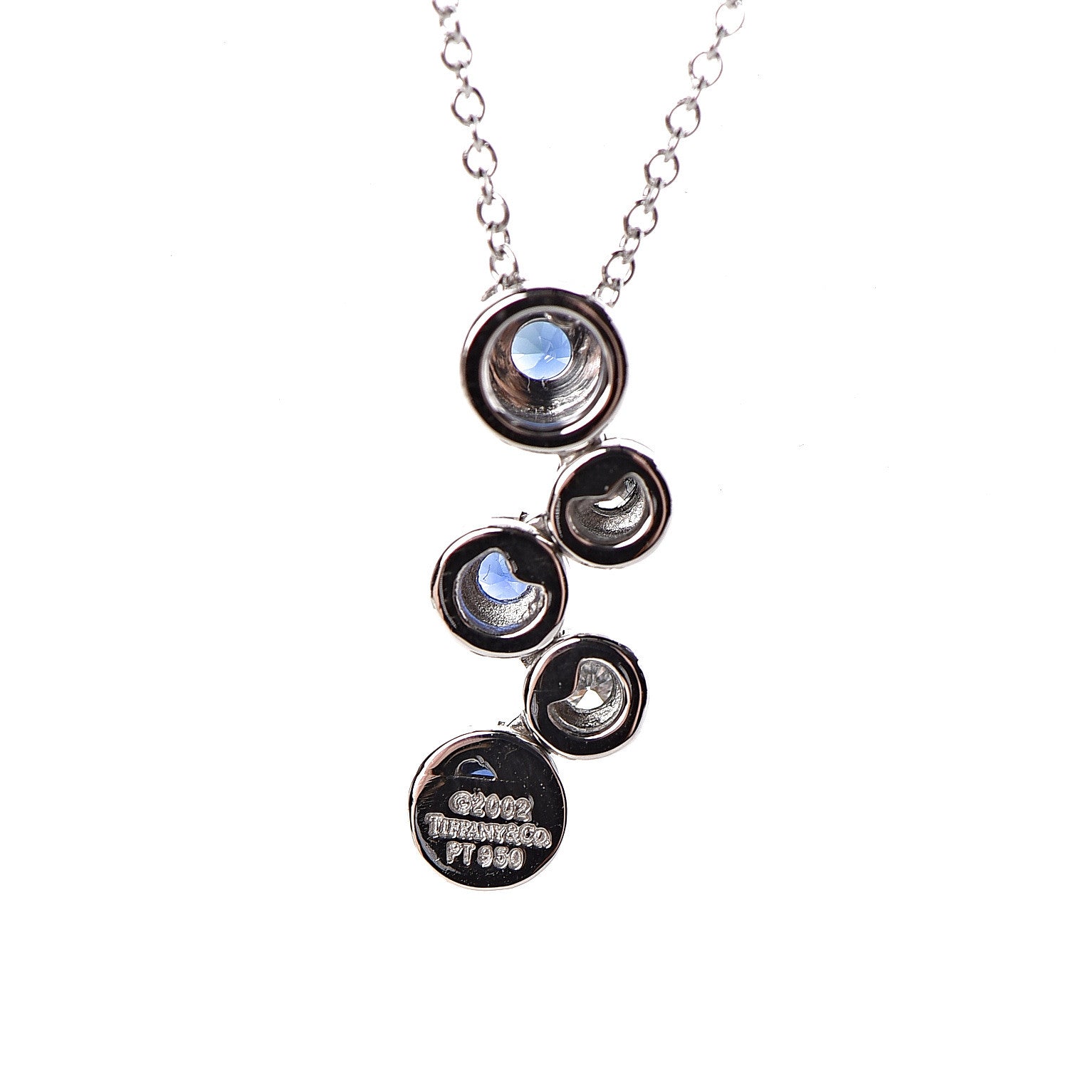 Tiffany Platinum Diamond Blue Sapphire Bubble Pendant Necklace 5 of 8