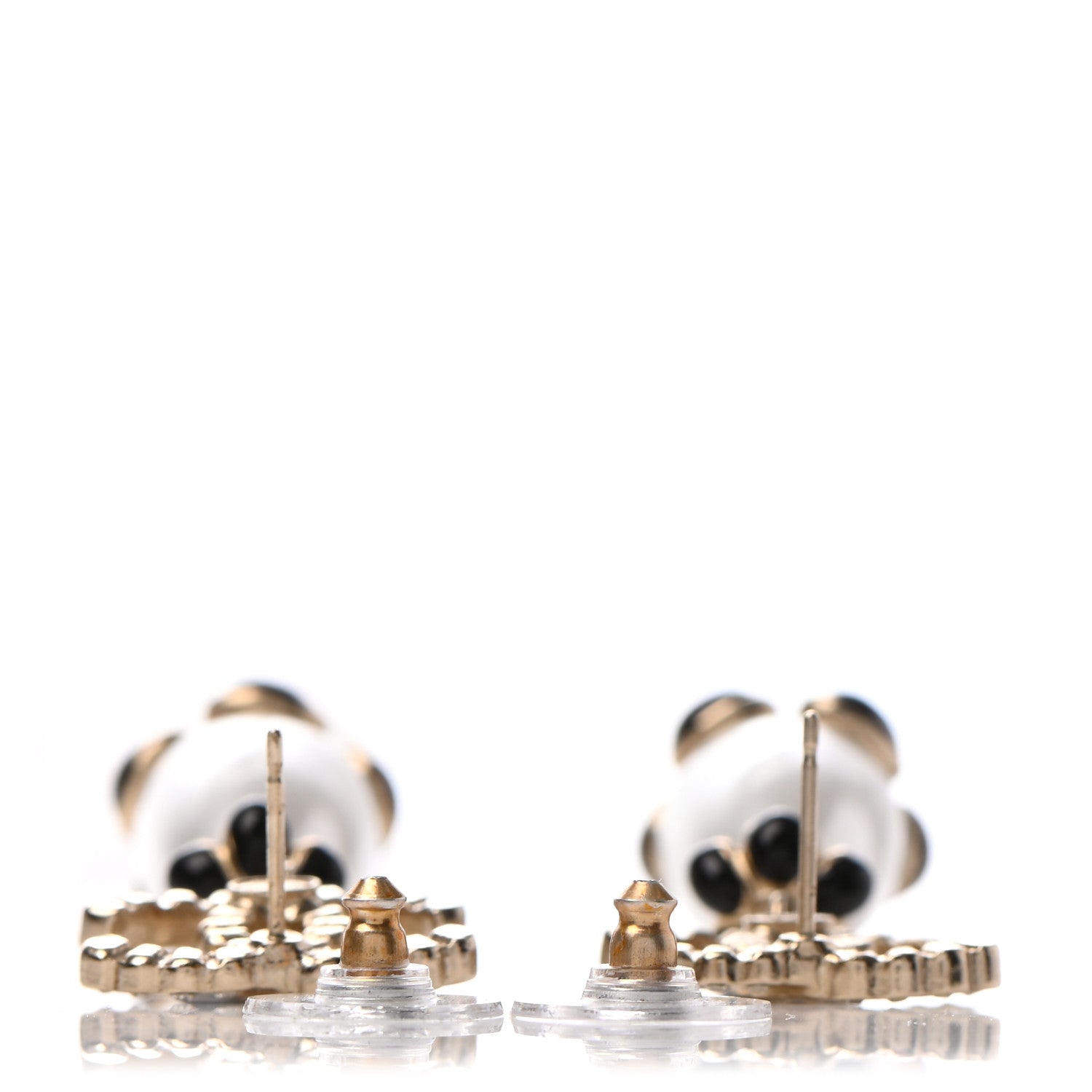 Chanel Pearl Crystal Enamel CC Flower Drop Earrings Gold Black 3 of 4