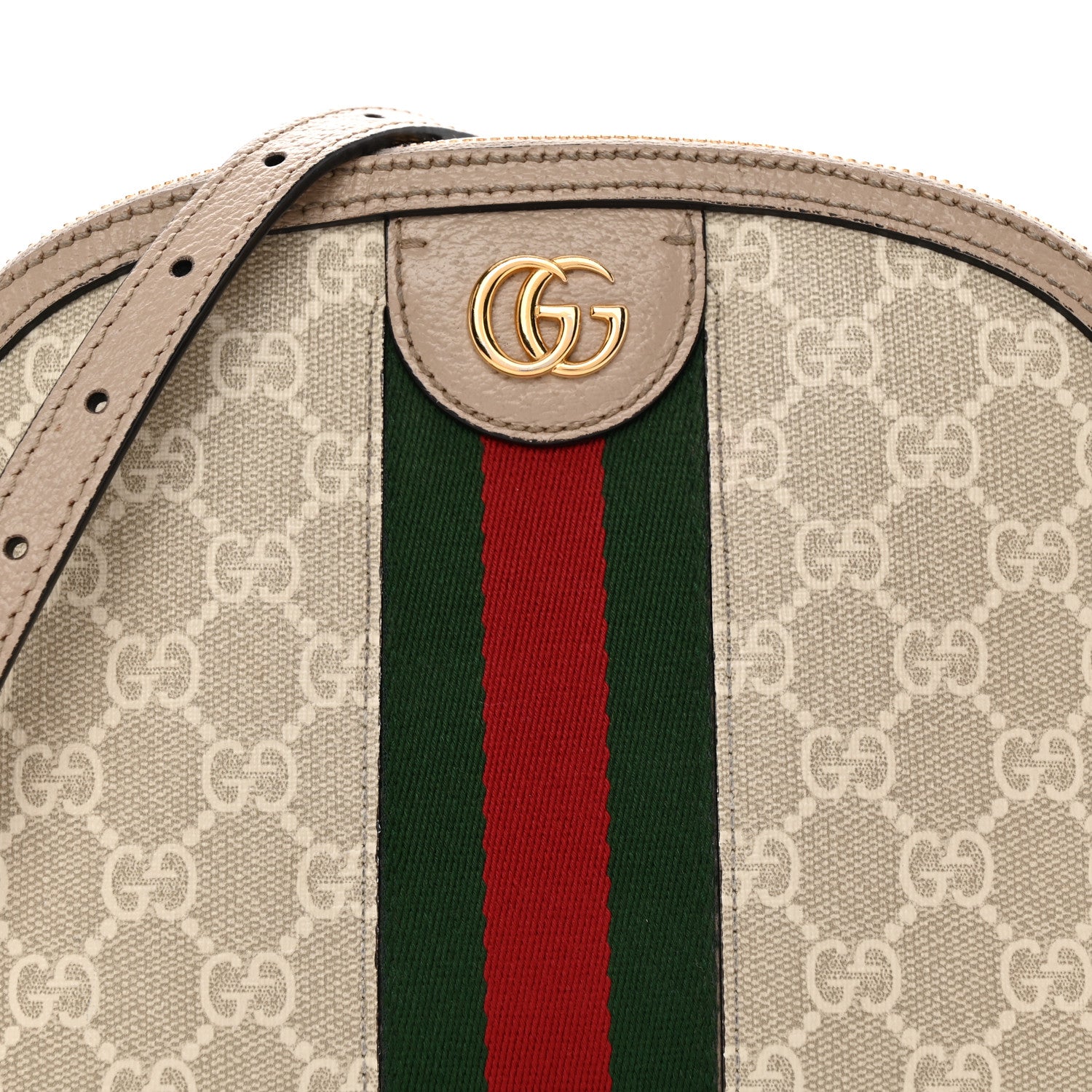 Gucci GG Supreme Monogram Textured Dollar Calfskin Web Small Ophidia Dome Shoulder Beige Mystic White Oatmeal 8 of 14