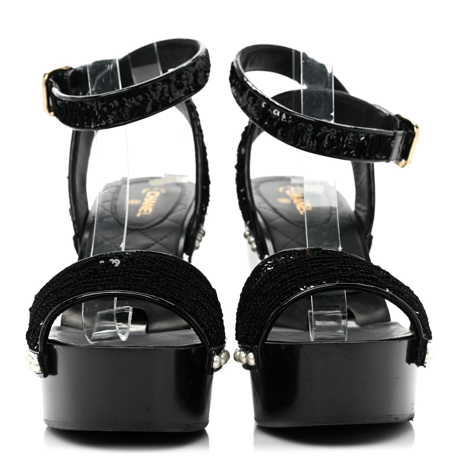Chanel Sequin Wedge Sandals 40.5 Black 2 of 11
