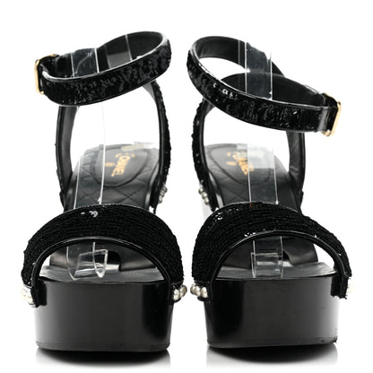 Chanel Sequin Wedge Sandals 40.5 Black 2 of 11