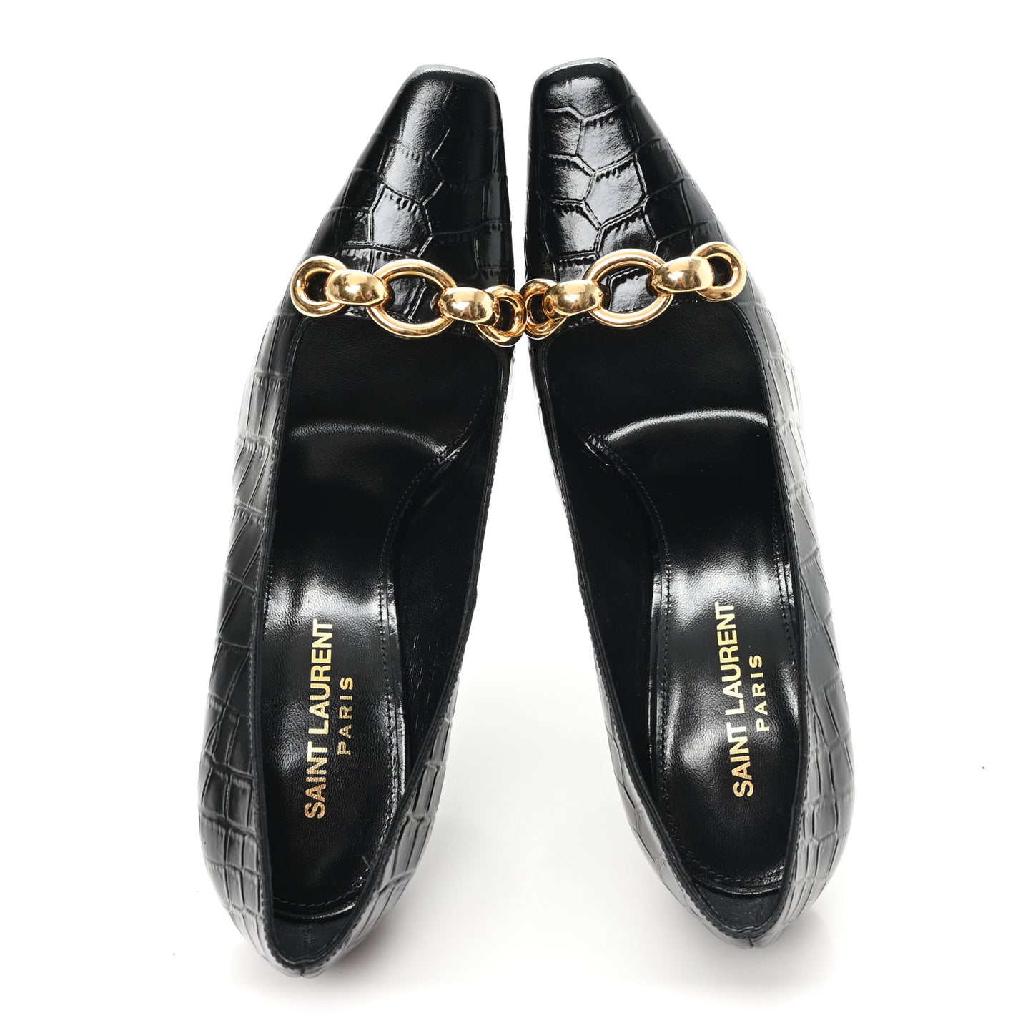 Calfskin Crocodile Embossed Silvana 110mm Pumps 36.5 Black