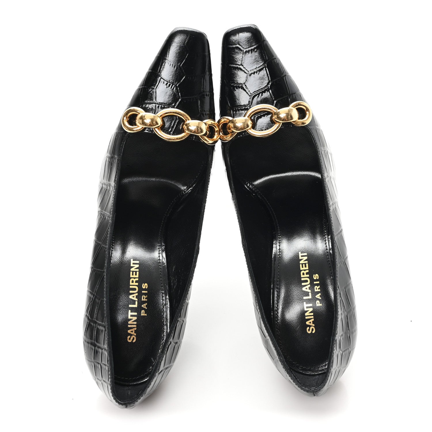Saint Laurent Calfskin Crocodile Embossed Silvana 110mm Pumps 36.5 Black 2 of 10