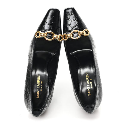 Saint Laurent Calfskin Crocodile Embossed Silvana 110mm Pumps 36.5 Black 2 of 10