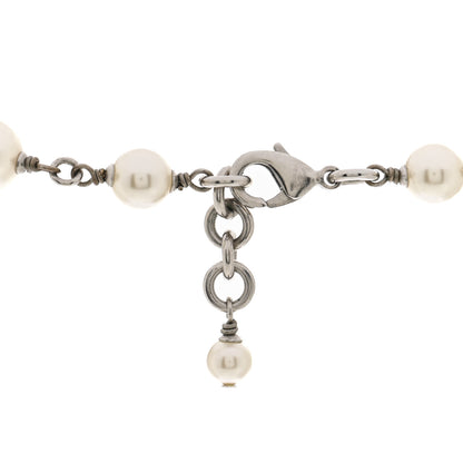 Chanel Graduated Pearl Crystal CC Long Necklace Silver 5 of 6