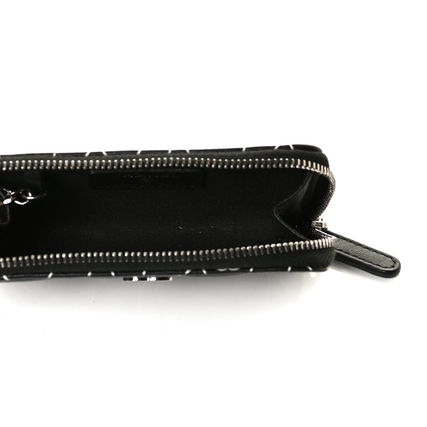 Lambskin Camellia Embossed Key Holder Case Black White