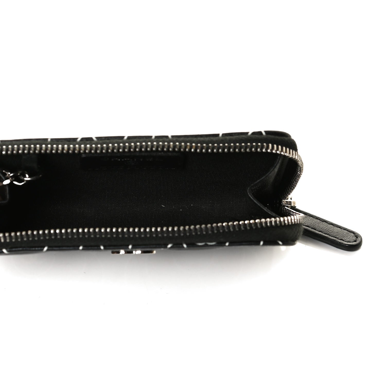 Chanel Lambskin Camellia Embossed Key Holder Case Black White 5 of 8