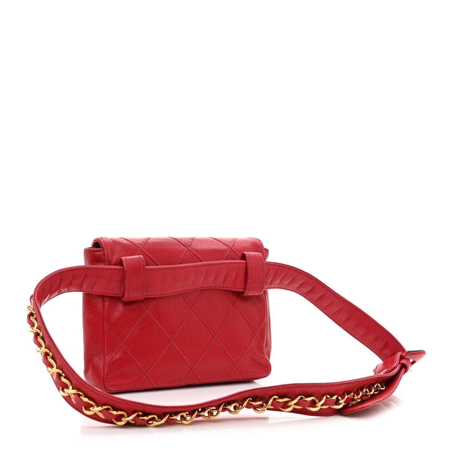 Lambskin Diamond Stitched Waist Chain Belt Flap Bag Red