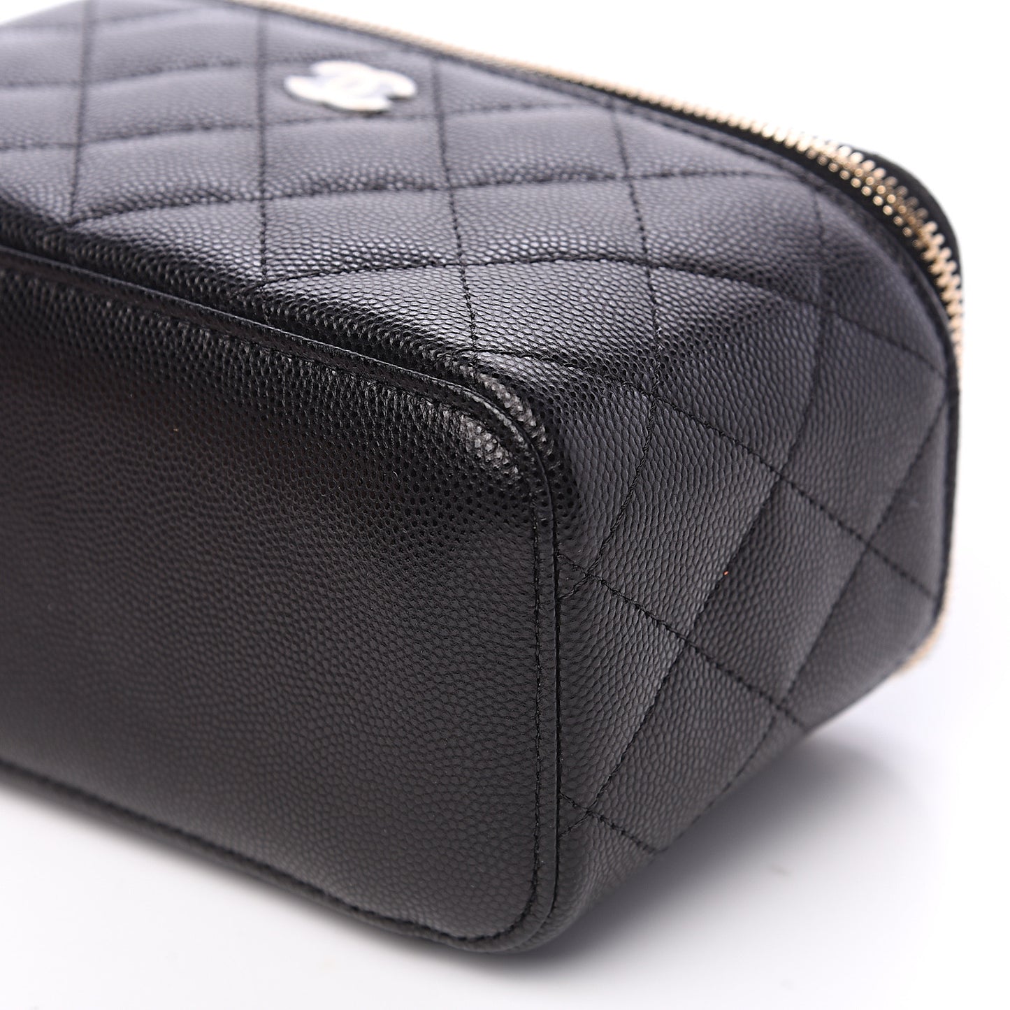 Caviar Quilted Small Vanity Case With Chain Black