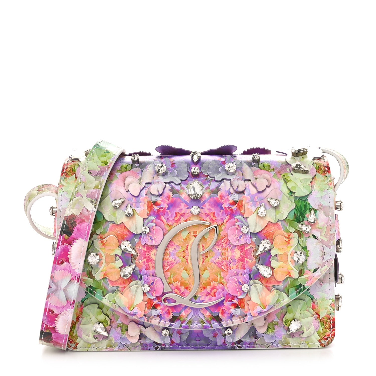 Christian Louboutin Calfskin Crystal Blooming Loubi54 Crossbody Multicolor 1 of 9