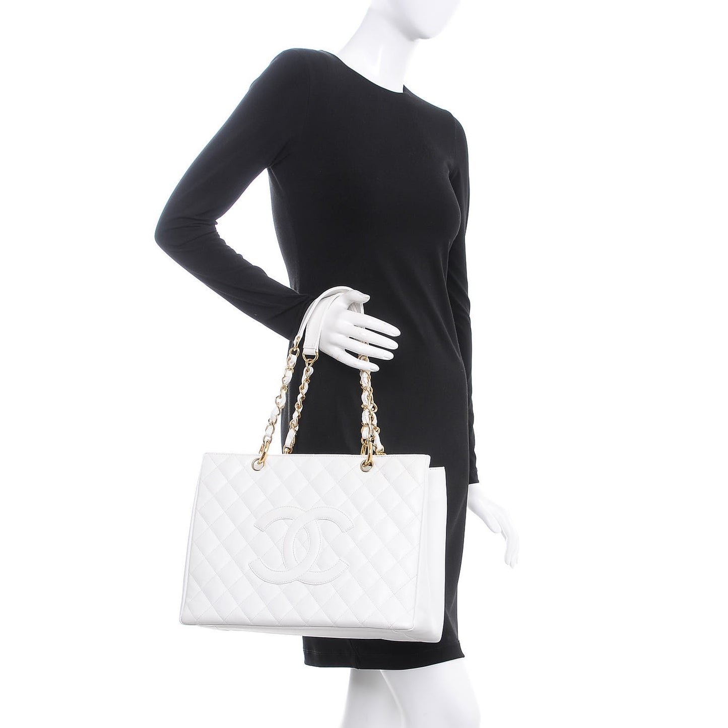 Caviar Quilted Grand Shopping Tote GST White