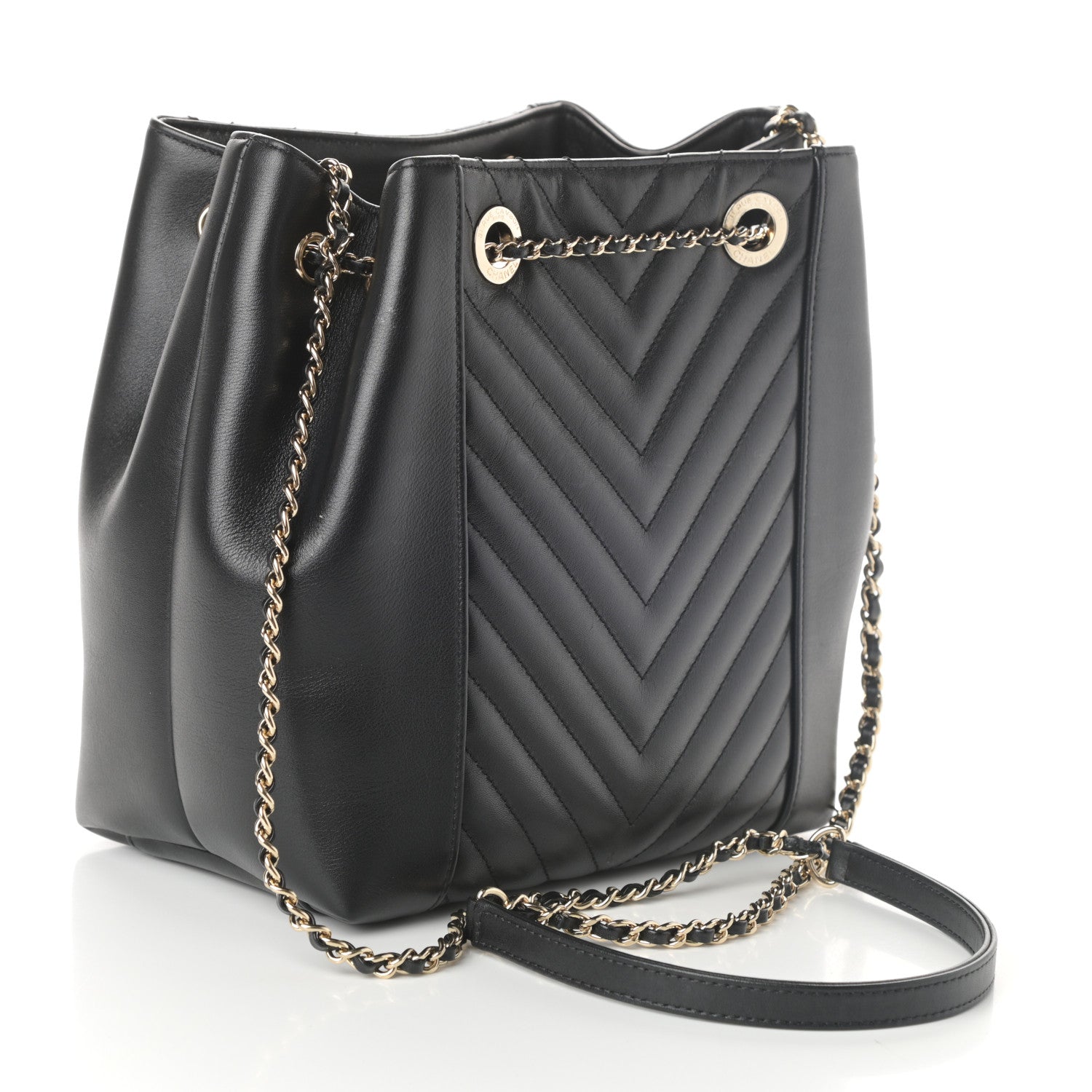Chanel Calfskin Quilted Daily Chevron Drawstring Bag Black 3 of 10