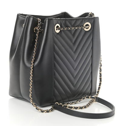 Chanel Calfskin Quilted Daily Chevron Drawstring Bag Black 3 of 10