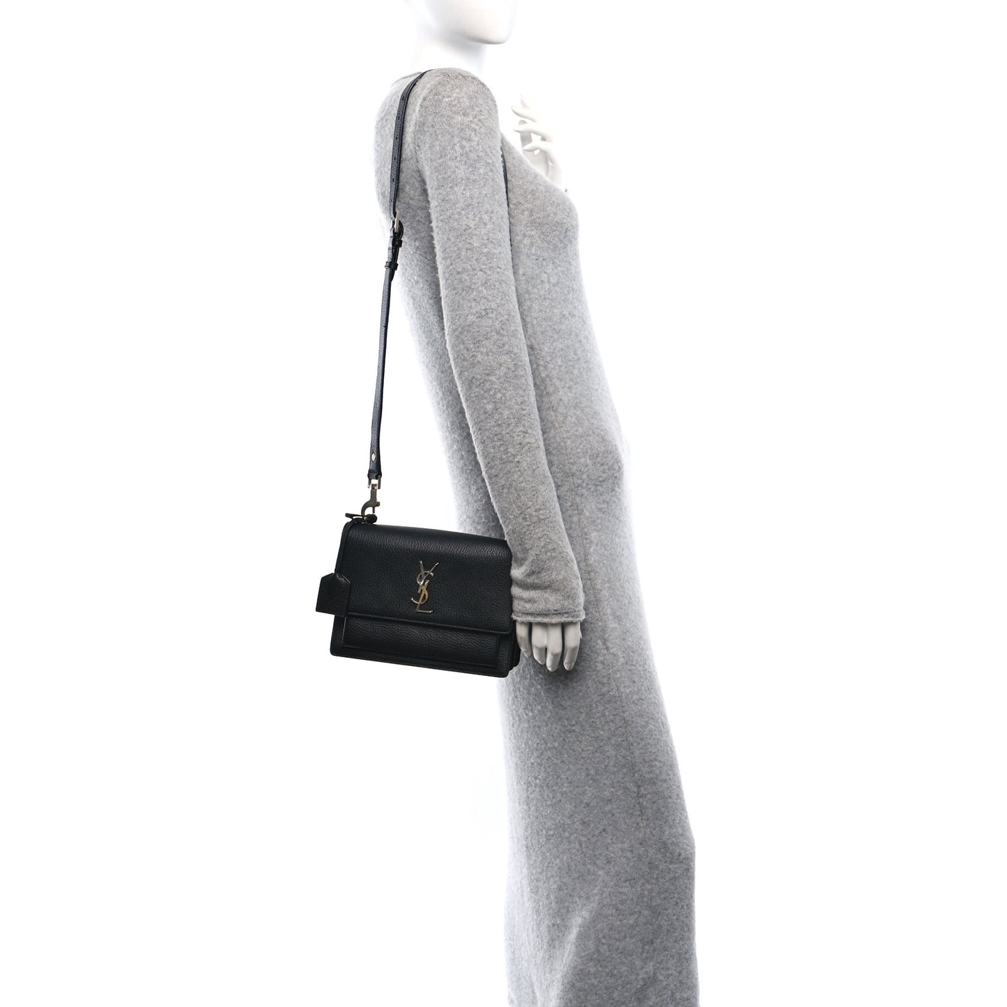 Grained Calfskin Medium Monogram Sunset Satchel Black