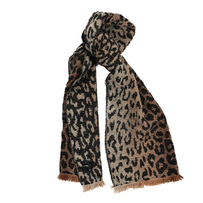 Chanel Wool Mixed Fibers Leopard Print Fringe Stole Beige Brown Black 1 of 3