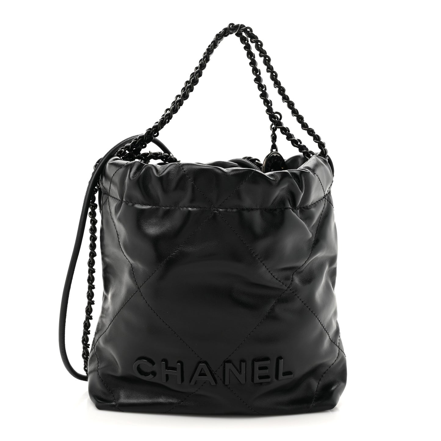 Shiny Calfskin Quilted Mini Chanel 22 So Black