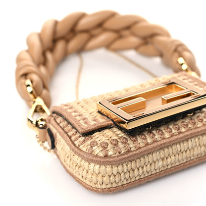 Fendi Straw Shiny Nappa Woven Nano Baguette Maxi Handle Charm Natural Miele 8 of 10