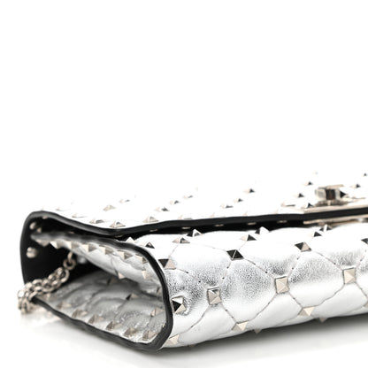 Valentino Garavani Metallic Lambskin Rockstud Spike Wallet on Chain Silver 8 of 10