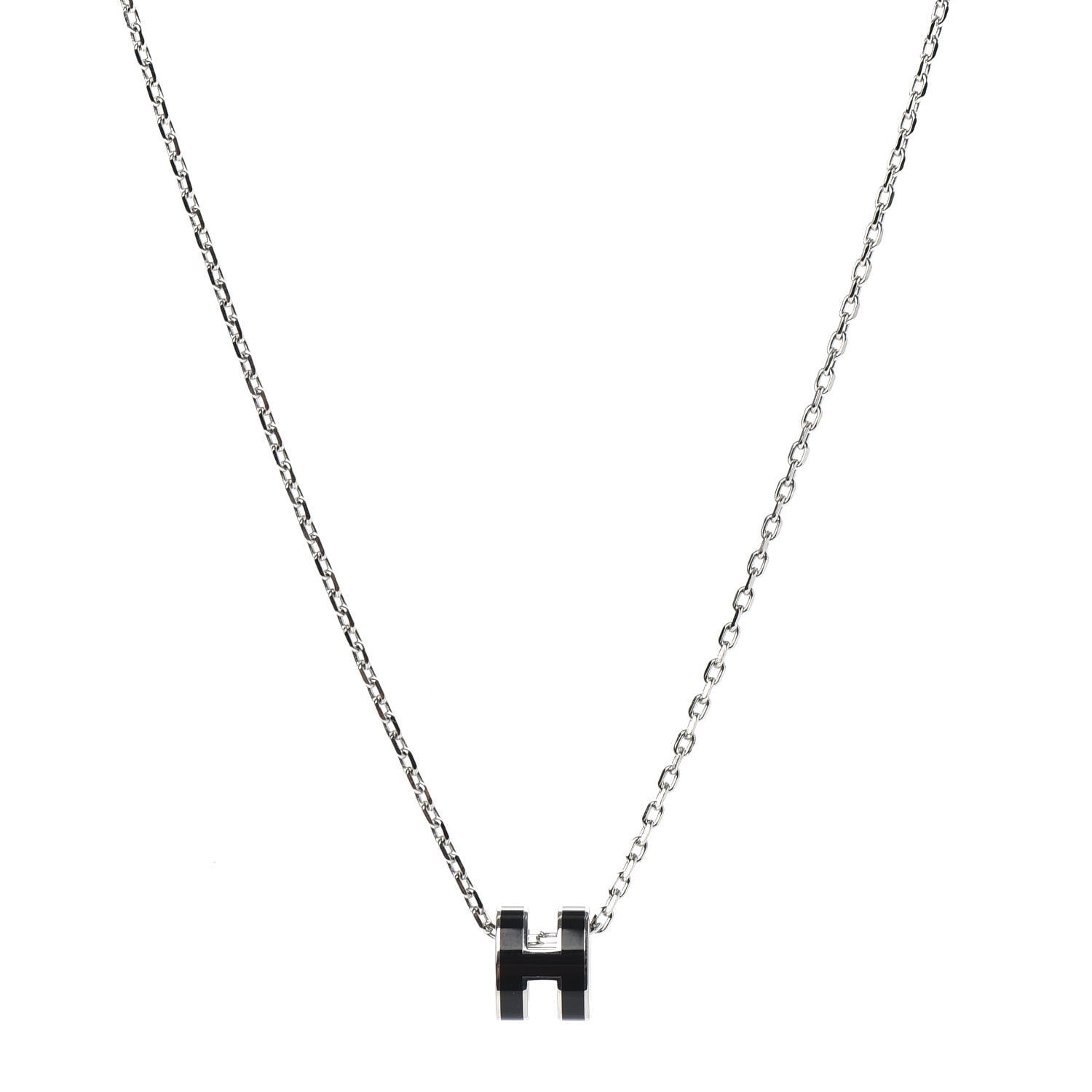 Hermes Lacquered Palladium Mini Pop H Pendant Necklace Black 1 of 5