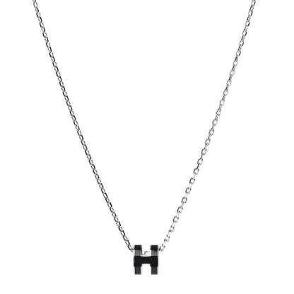 Hermes Lacquered Palladium Mini Pop H Pendant Necklace Black 1 of 5