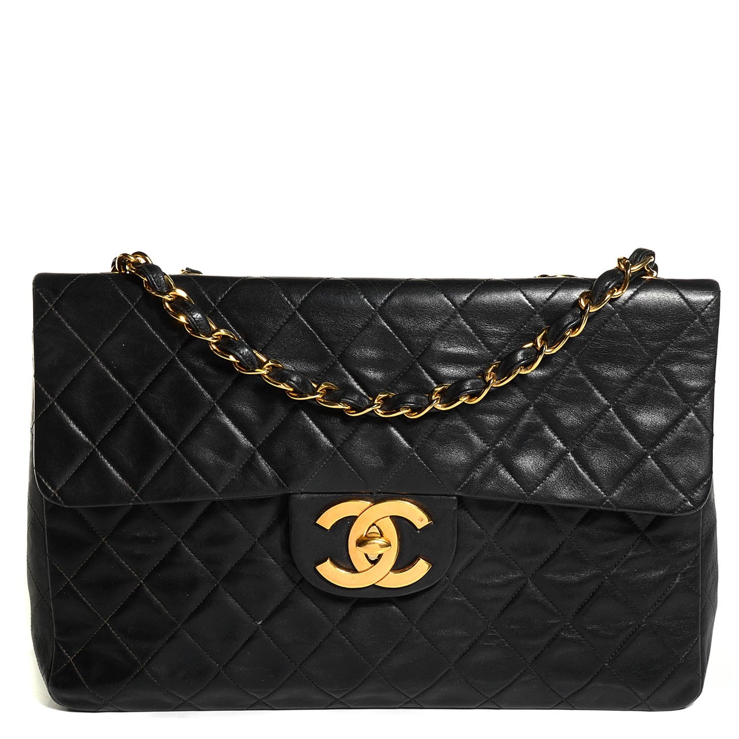Lambskin Quilted XL Jumbo Flap Black