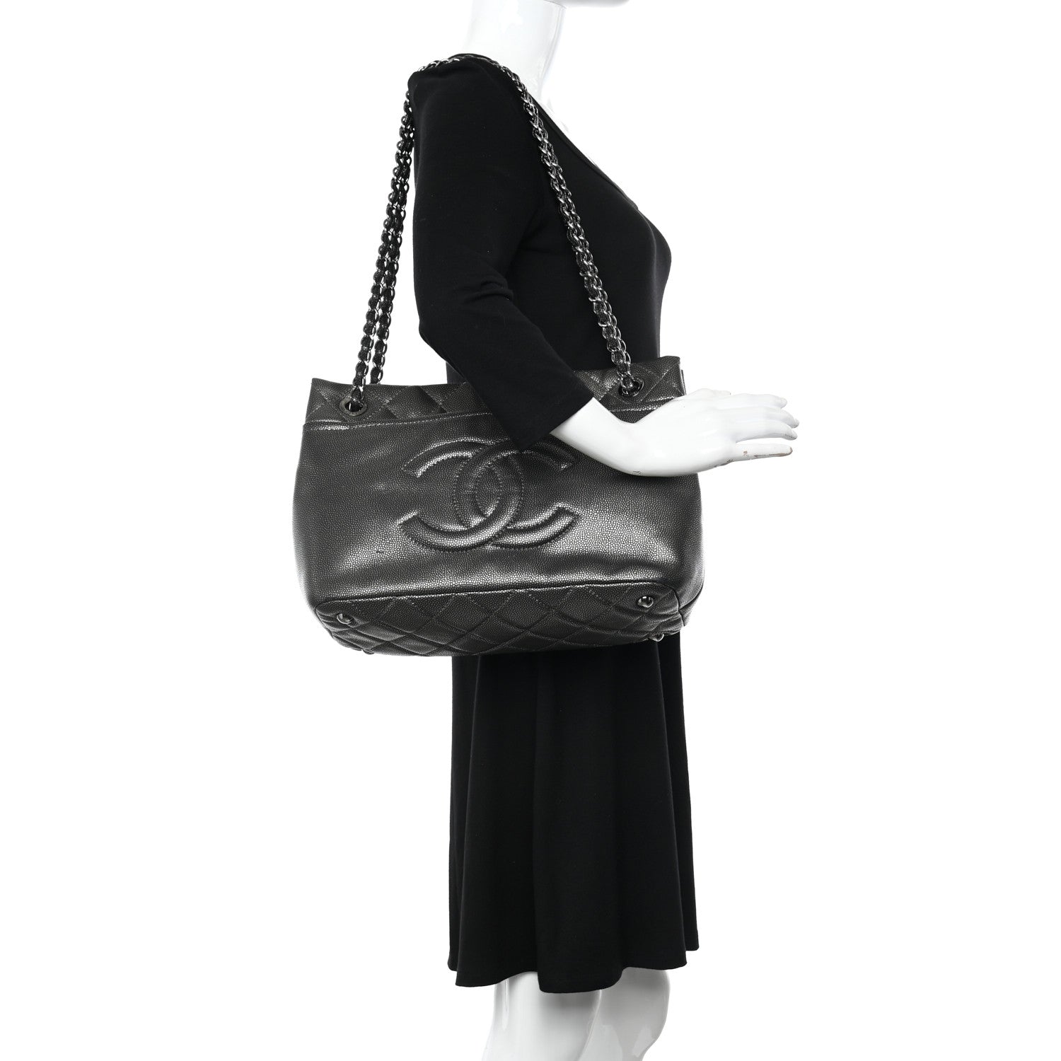 Chanel Metallic Caviar Quilted CC Timeless Tote Dark Silver 2 of 13