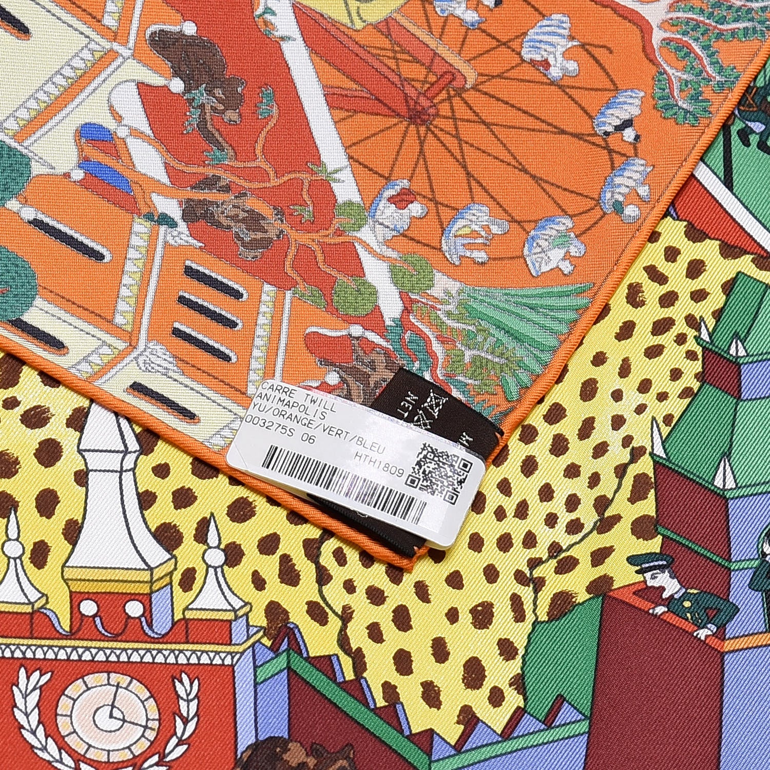 Hermes Silk Animapolis Scarf 90 Orange Vert Bleu 7 of 7