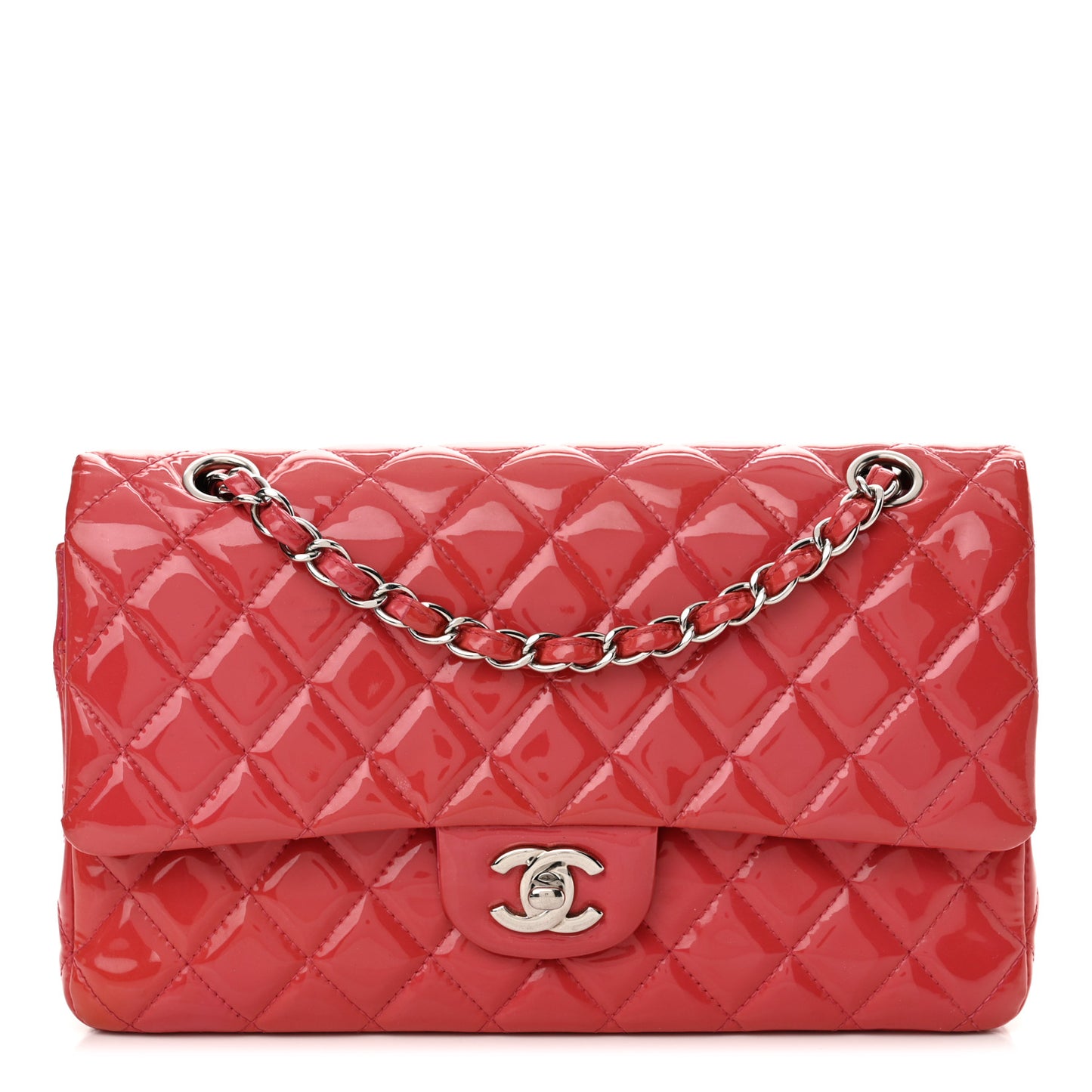 Patent Quilted Medium Double Flap Dark Pink