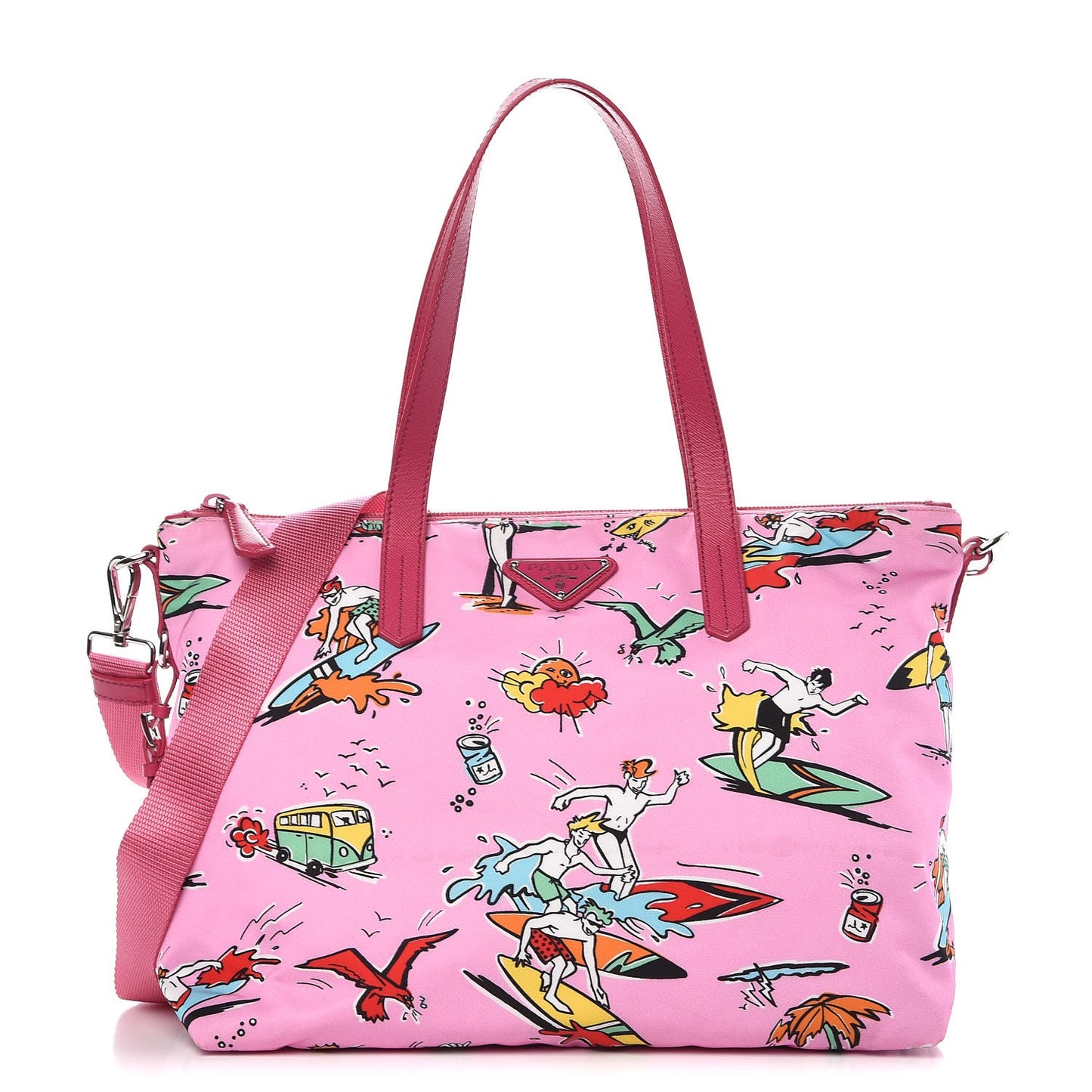 Tessuto Stampato Nylon Saffiano Surf Print Tote Rosa