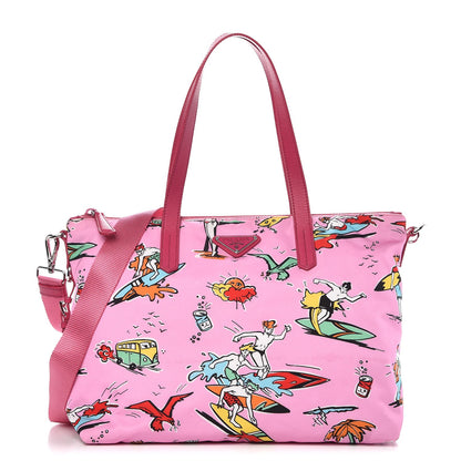 Prada Tessuto Stampato Nylon Saffiano Surf Print Tote Rosa 1 of 11