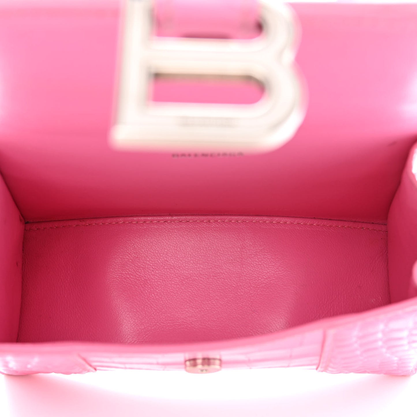 Shiny Calfskin Crocodile Embossed Hourglass Top Handle Bag XS Baby Pink