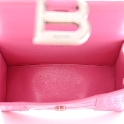 Balenciaga Shiny Calfskin Crocodile Embossed Hourglass Top Handle Bag XS Baby Pink 5 of 15