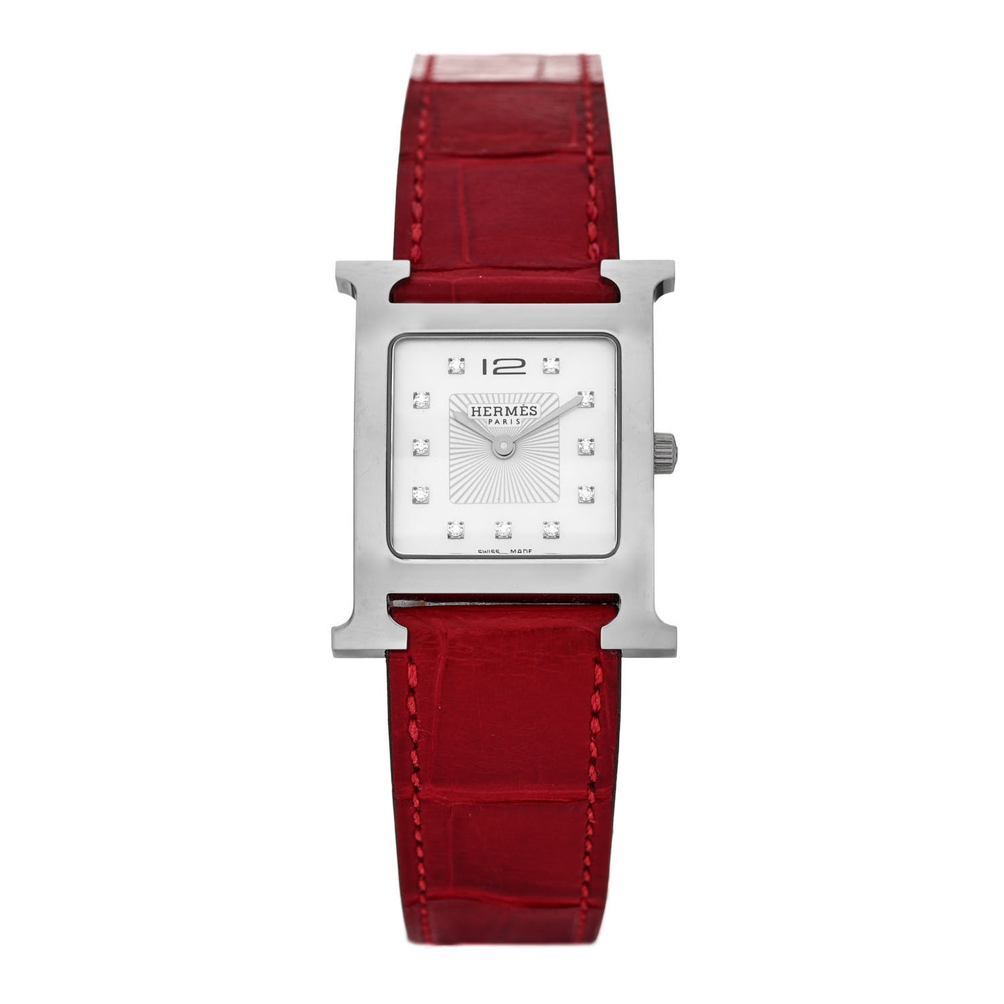 Stainless Steel Alligator Diamond Mother of Pearl 26mm Heure H Hour Quartz Watch Braise