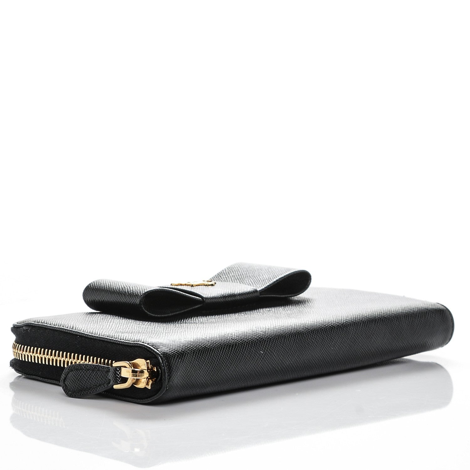 Prada Saffiano Fiocco Bow Zip Around Wallet Black 4 of 6