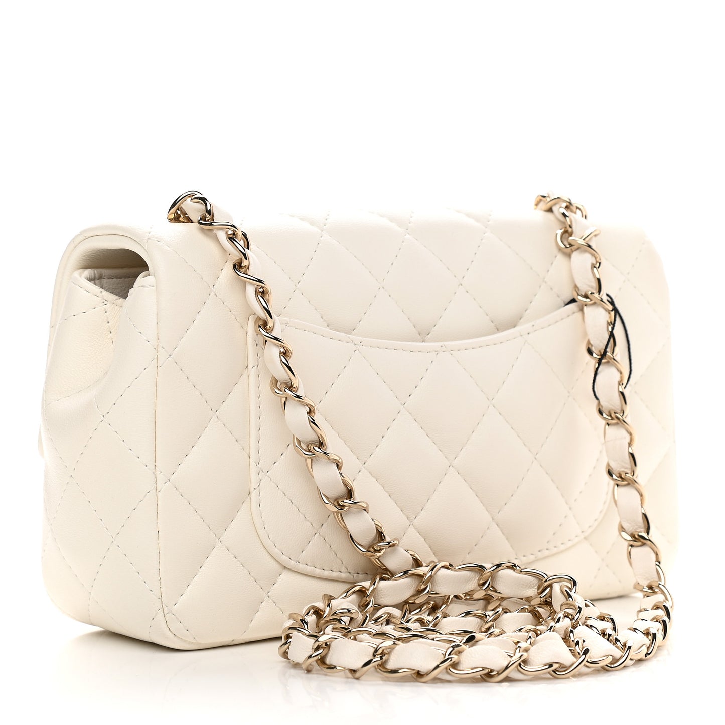Lambskin Quilted Mini Rectangular Flap White
