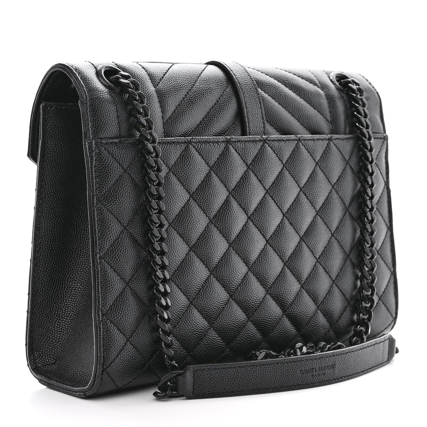 Grain De Poudre Textured Mixed Matelasse Triquilt Medium Monogram Monochrome Satchel Black