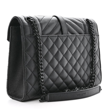 Saint Laurent Grain De Poudre Textured Mixed Matelasse Triquilt Medium Monogram Monochrome Satchel Black 3 of 10