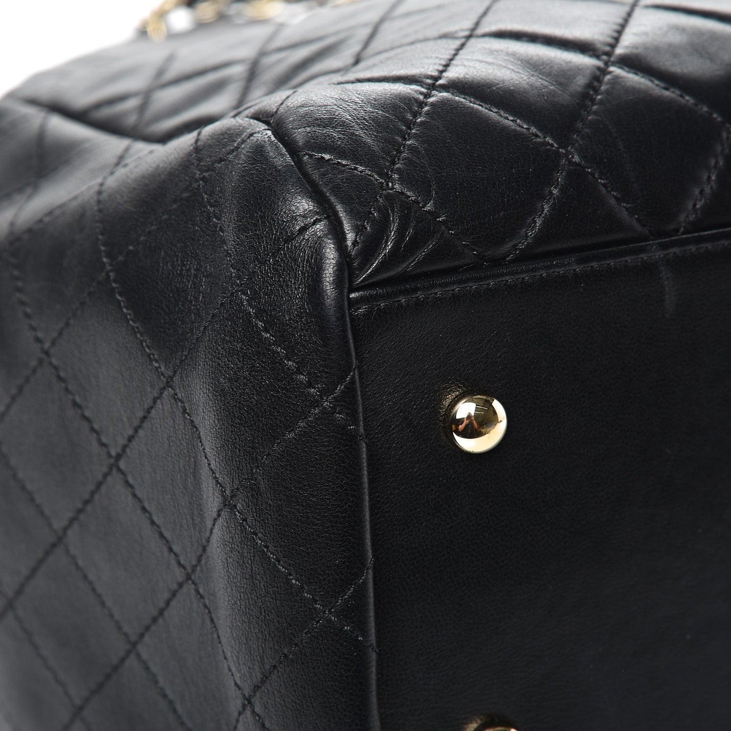Lambskin Quilted Large Drawstring Bag Black