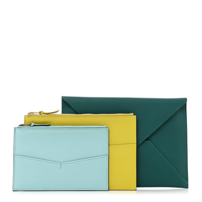 Hermes Evercolor Envelope Trio Wallet Malachite Lime Bleu Zephyr 1 of 12