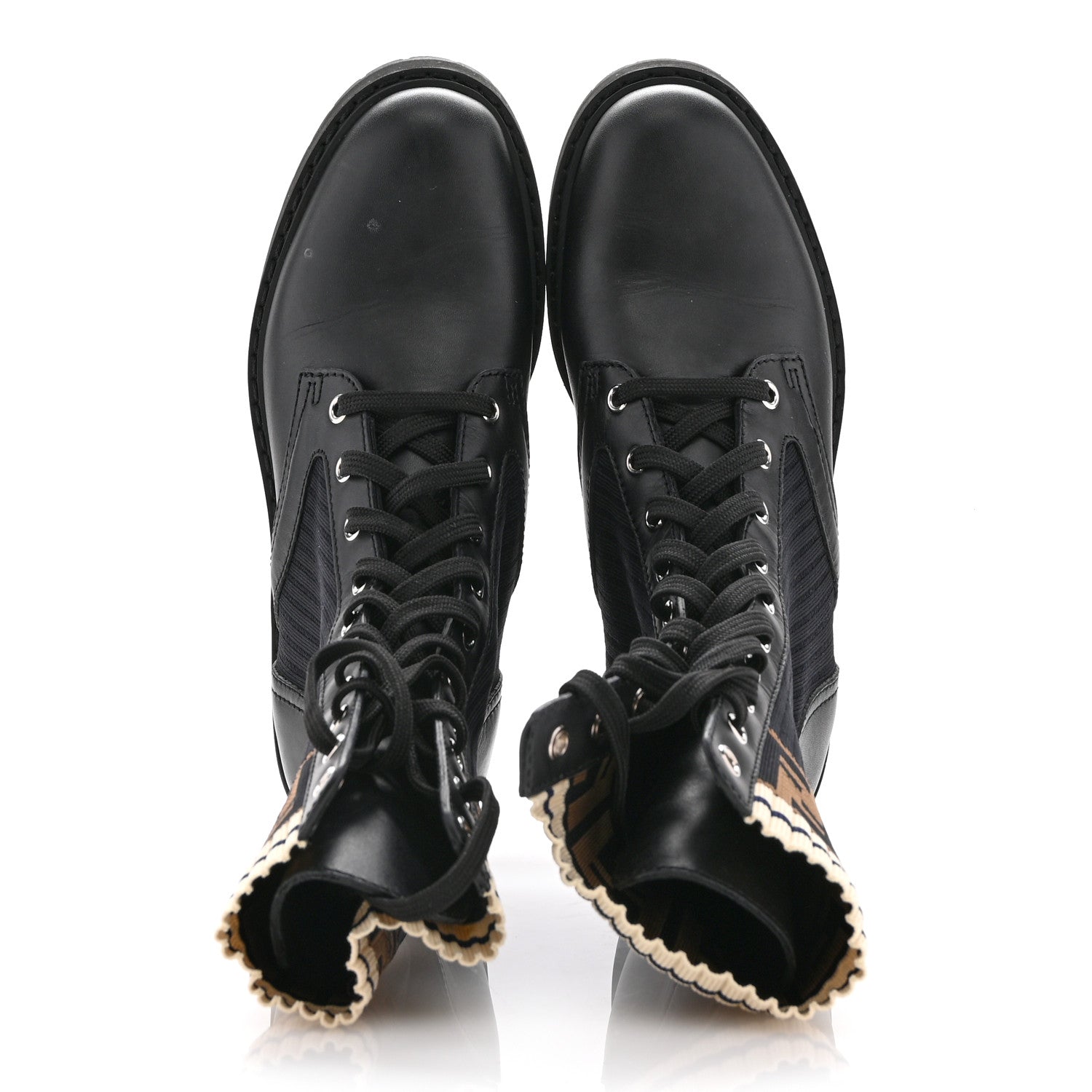 Fendi Calfskin Stretch Fabric Rockoko Biker Boots 38 Tobacco Black Marino 2 of 11
