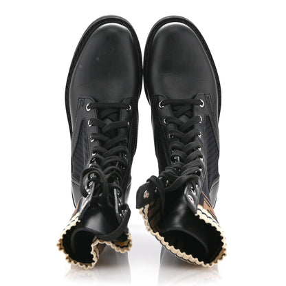 Fendi Calfskin Stretch Fabric Rockoko Biker Boots 38 Tobacco Black Marino 2 of 11